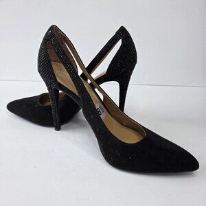 Jessica Simpson Black Pointed Toe Stiletto Heels with Rhinestone Detail